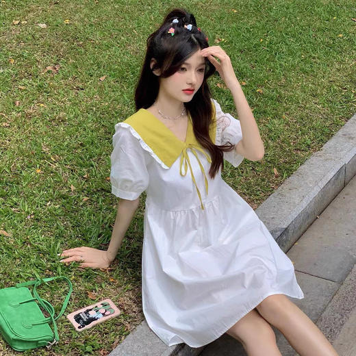 【减龄拼接撞色娃娃领连衣裙】2023夏季新款甜美洋气少女感a字短裙，显瘦甜美穿搭，时尚简约出街必备 商品图3