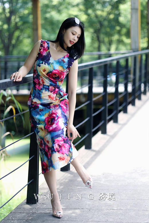 【雾境定制款】 桃花树开原创花色优雅女人味修身显瘦可拆卸袖子两穿 连衣裙 3022147 商品图4