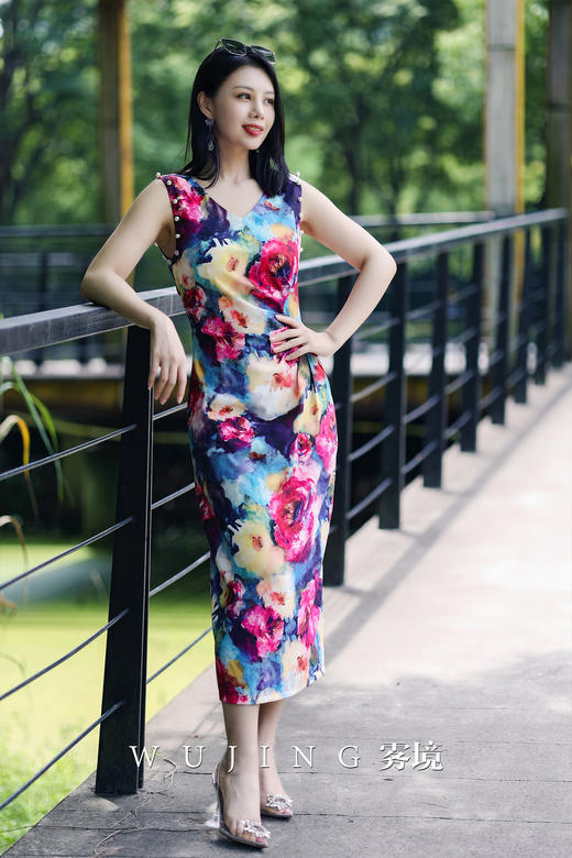 【雾境定制款】 桃花树开原创花色优雅女人味修身显瘦可拆卸袖子两穿 连衣裙 3022147 商品图3