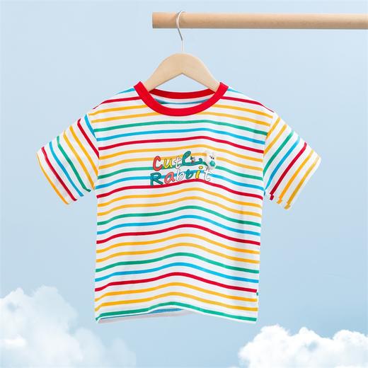 贝贝怡童装女童彩色条纹短袖女宝宝英文字母印花上衣女孩百搭T恤 商品图5