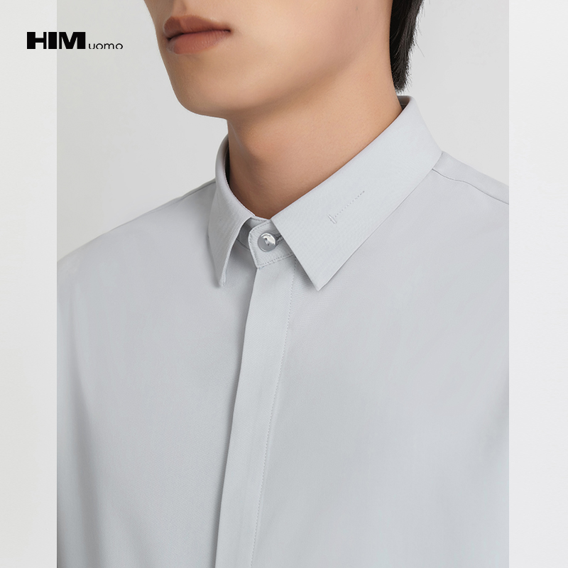 HIM漢崇  简洁斯文商务正装衬衫男日常通勤修身长袖衬衣 2026春季