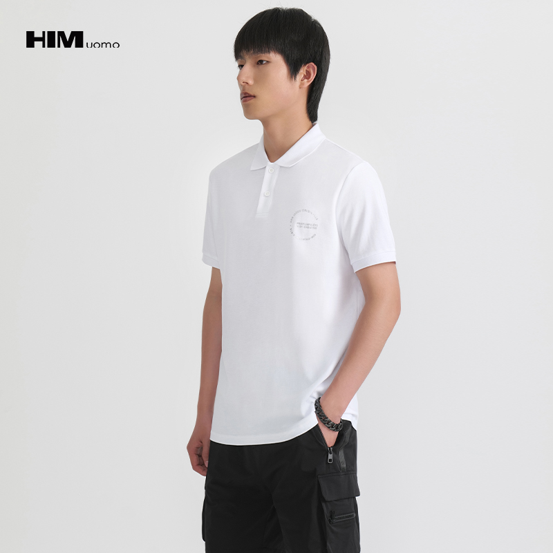HIM漢崇 烫银印花POLO衫男柔软舒适修身微弹短袖反领T恤 2026夏季