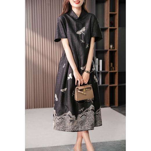 YX【定制15天】刺绣真丝连衣裙女2024夏季新款龟纹裂复古旗袍桑蚕丝长裙子 商品图2