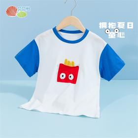 贝贝怡童装男童撞色短袖夏季新款休闲上衣男孩立体卡通T恤潮