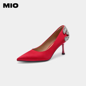 MIO米奥尖头浅口羊皮婚鞋优雅灵动钻饰细跟宴会高跟鞋质感女鞋M234401073