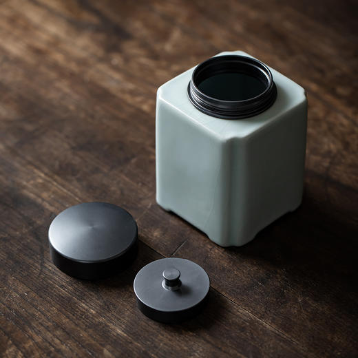 丰子汝窑 圆方罐 茶叶罐 陶瓷茶叶罐存茶罐密封药粉罐礼盒包装 商品图4