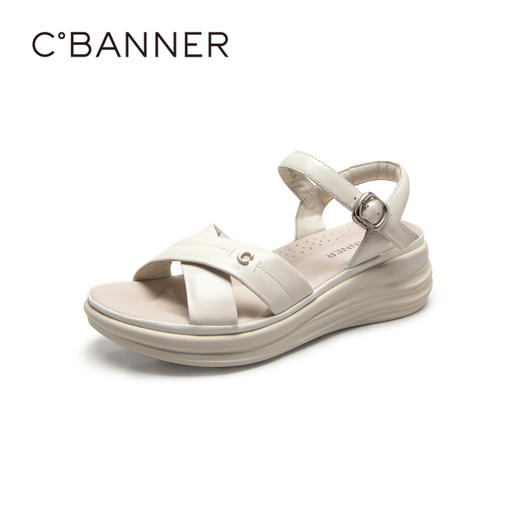 千百度女鞋夏季休闲凉鞋舒软桂花酿坡跟凉鞋踩屎感一字带A23360102 商品图1