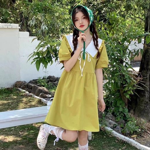 【减龄拼接撞色娃娃领连衣裙】2023夏季新款甜美洋气少女感a字短裙，显瘦甜美穿搭，时尚简约出街必备 商品图1