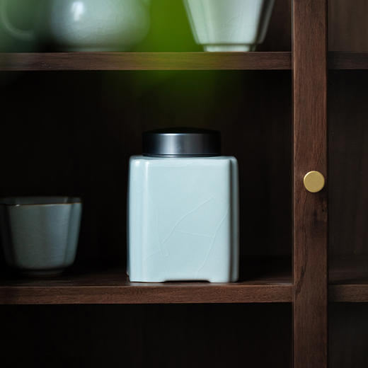 丰子汝窑 圆方罐 茶叶罐 陶瓷茶叶罐存茶罐密封药粉罐礼盒包装 商品图2