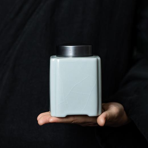 丰子汝窑 圆方罐 茶叶罐 陶瓷茶叶罐存茶罐密封药粉罐礼盒包装 商品图3