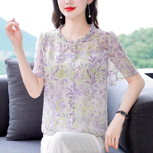 KQLC22N2903 2023夏季新款短袖上衣女士时尚印花衫百搭套头小衫宽松妈妈装 商品图0