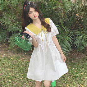【减龄拼接撞色娃娃领连衣裙】2023夏季新款甜美洋气少女感a字短裙，显瘦甜美穿搭，时尚简约出街必备