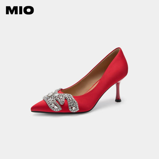 MIO米奥秋季新璀璨闪钻尖头细跟银色高跟鞋婚鞋单鞋女鞋M234401082 商品图1
