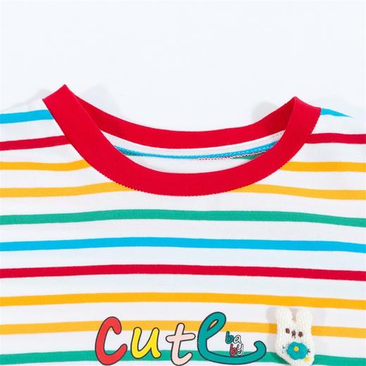 贝贝怡童装女童彩色条纹短袖女宝宝英文字母印花上衣女孩百搭T恤 商品图8