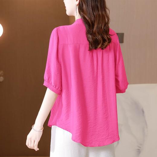 KQL-A83N6285绣花衬衫女装新款短袖棉麻上衣宽松大码休闲女士小衫 商品图3