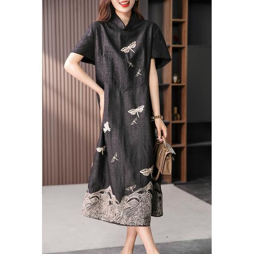 YX【定制15天】刺绣真丝连衣裙女2024夏季新款龟纹裂复古旗袍桑蚕丝长裙子 商品图4