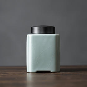 丰子汝窑 圆方罐 茶叶罐 陶瓷茶叶罐存茶罐密封药粉罐礼盒包装