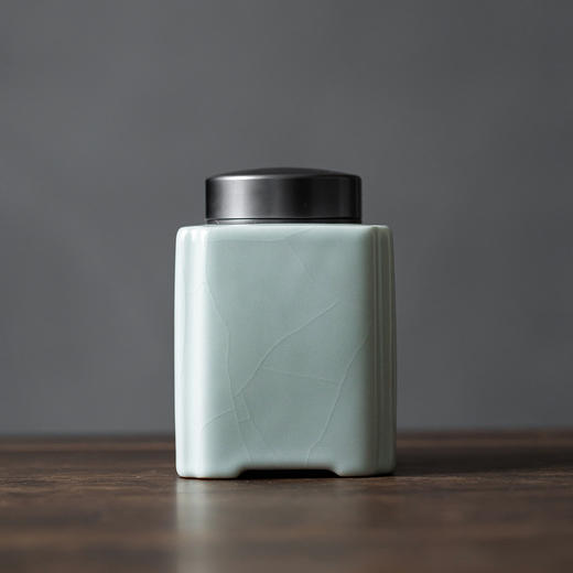 丰子汝窑 圆方罐 茶叶罐 陶瓷茶叶罐存茶罐密封药粉罐礼盒包装 商品图0