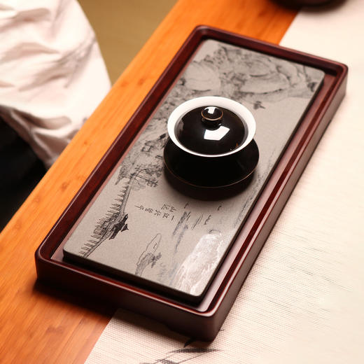 祥福 无垠茶盘 现代乌金石高端家用干泡台茶台茶具茶海茶盘 干泡盘重竹加石材62*23 商品图1