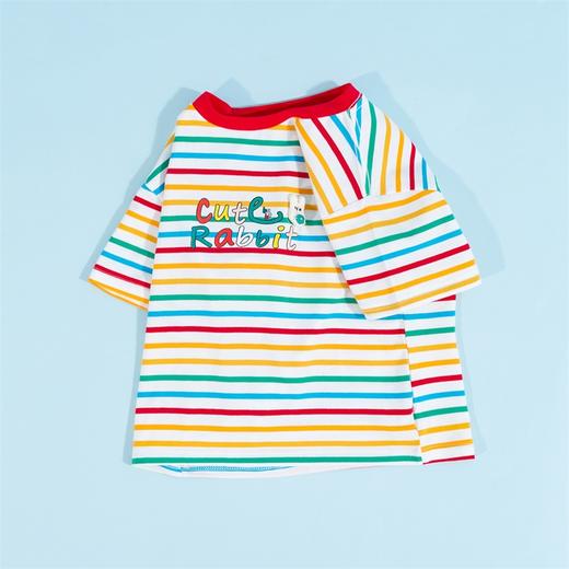 贝贝怡童装女童彩色条纹短袖女宝宝英文字母印花上衣女孩百搭T恤 商品图10