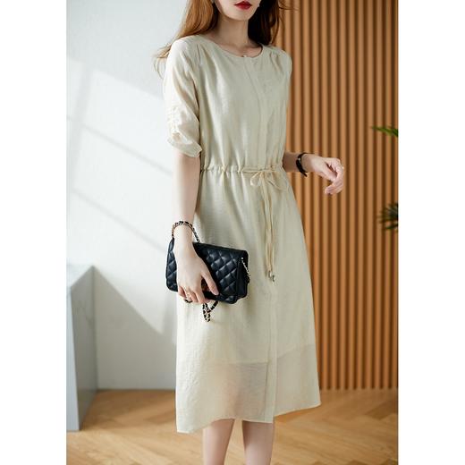 YX【现货7天】莱赛尔连衣裙女中长款2024夏季新款韩版收腰显瘦气质a字裙子 商品图3