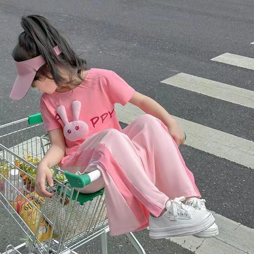 【女童夏装套装2023新款】儿童装洋气中小童时髦阔腿裤夏季两件套，后背蝴蝶结设计甜美时尚，前置可爱兔头sh 商品图3