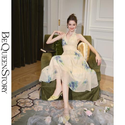 BeQueenStory【月光水仙】轻奢印花收腰串珠挂脖连衣裙2023夏季 商品图0