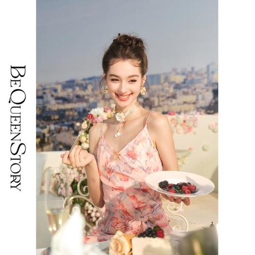 【孤品样衣，不退不换】【瑶池花卉】夏季亮丝花边收腰吊带连衣裙新款 商品图4