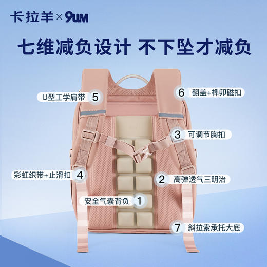 卡拉羊X九微米 18L/20L小学生1-3-6年级防下坠减负气囊缓震轻奢立体书包 卢浮宫U2183+U2623 商品图8