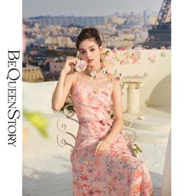 【孤品样衣，不退不换】【瑶池花卉】夏季亮丝花边收腰吊带连衣裙新款