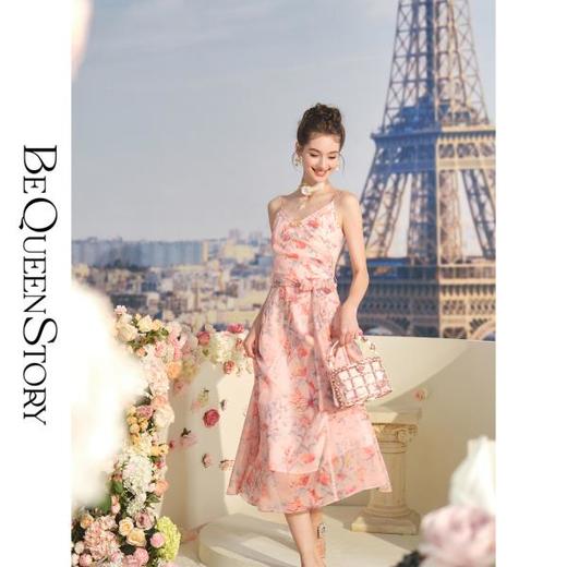 【孤品样衣，不退不换】【瑶池花卉】夏季亮丝花边收腰吊带连衣裙新款 商品图3