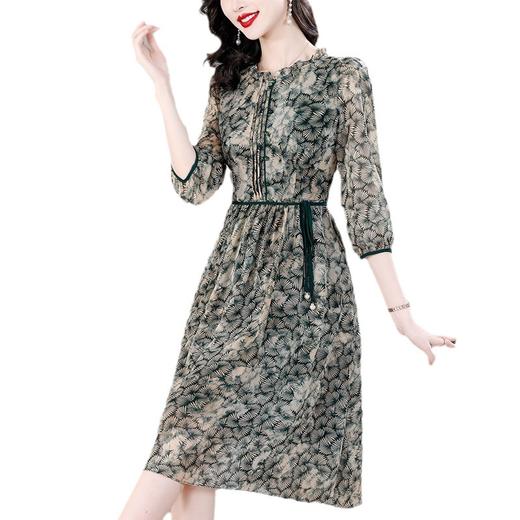 DD-印花连衣裙女2023夏季新款时尚洋气圆领优雅减龄系带显瘦中长裙潮 商品图3