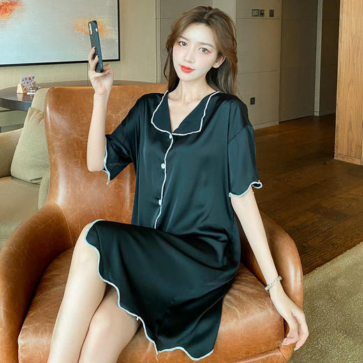 网红直播睡裙女士，夏季薄款 冰丝短袖衬衫睡衣，夏天凉感真丝绸家居服；轻盈舒适，吸湿透气，让你一夜好眠，夏季专属，无与伦比的睡眠质量！ 商品图2