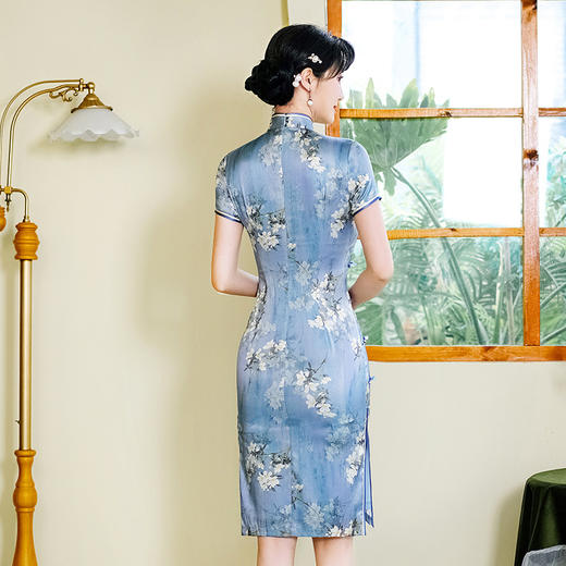 WX-D336真丝改良版复古中国风日常短款修身连衣裙少女 商品图1