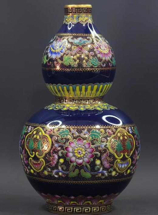 霁蓝描金花卉葫芦瓶 商品图0