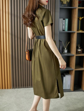 YX【现货7天】设计感连衣裙女中长款衬衫裙2024夏新款韩版气质显瘦直筒裙子