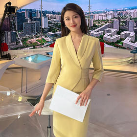 IWY/黄色播音主持人正装女时尚上镜职业套装裙显瘦西装艺考连衣裙Q853