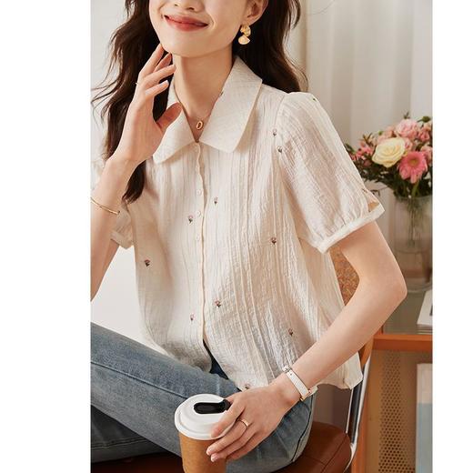 夏季新款，纯色宽松短袖衬衫女设计感小众娃娃衫气质法式短上衣KQL-638T8595 商品图2