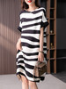 YX【现货7天】重磅真丝条纹连衣裙女2024夏季新款设计感宽松显瘦桑蚕丝长裙 商品缩略图4