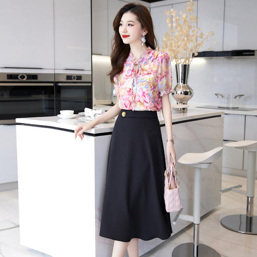 新中式花边领印花立体衬衣搭配高腰显瘦A字半身裙套装HR-WHA628-69 商品图7