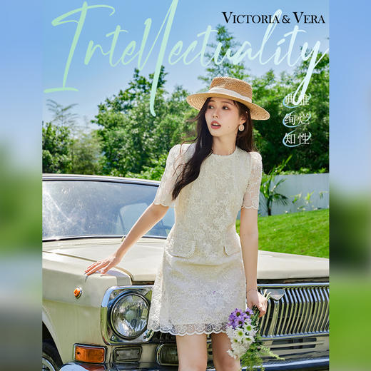 VICTORIA&VERA夏季新款小香风假口袋蕾丝短款连衣裙 商品图0