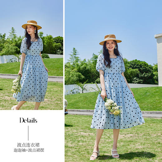 VICTORIA&VERA夏季新款超仙森系初恋温柔风遮肚子减龄波点泡泡袖法式连衣裙 商品图3