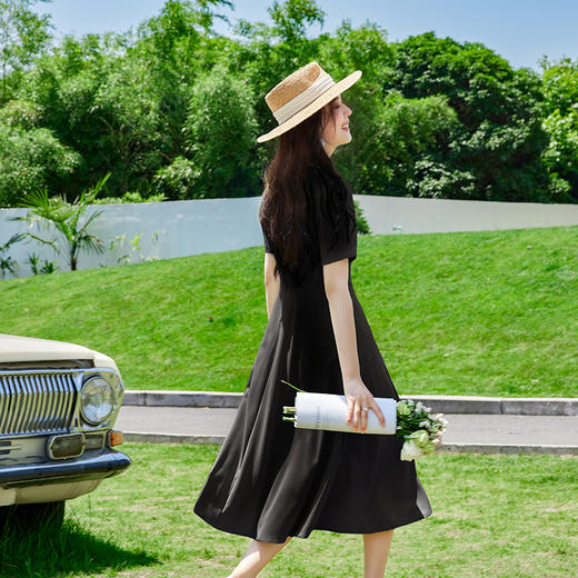 VICTORIA&VERA夏季新款法式优雅修身显瘦气质过膝V领排扣西装连衣裙 商品图5