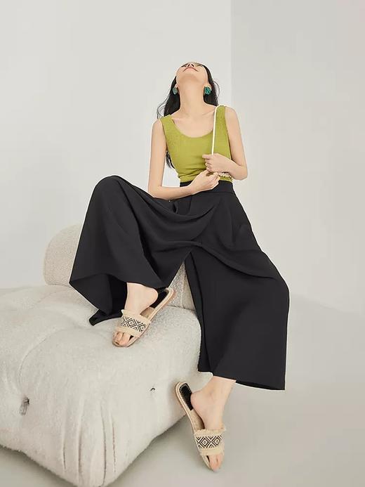 【为思礼】2024年夏季新款设计感叠搭式宽松休闲裤女装慵懒风纯色垂感阔腿裤 商品图3