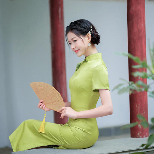 弹力提花旗袍，改良三分袖素雅年轻款连衣裙MLS6315 商品图1