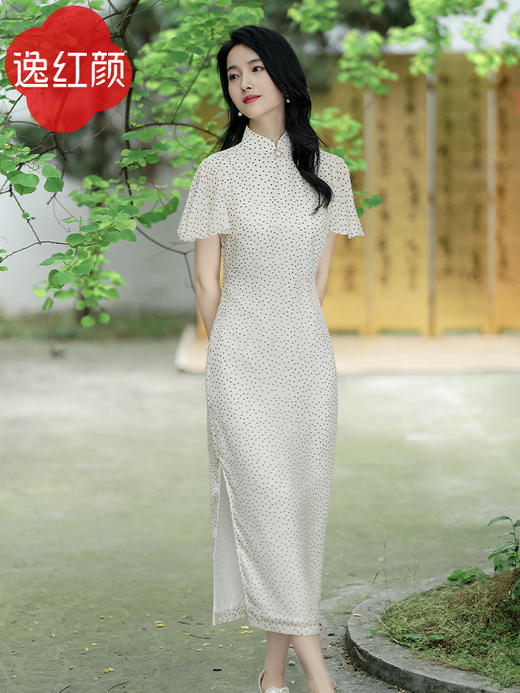 逸红颜明月优选#『茉莉』显瘦显高波点雪纺连衣裙，一眼抓住温柔，让时尚的高光时刻加倍！ 商品图0