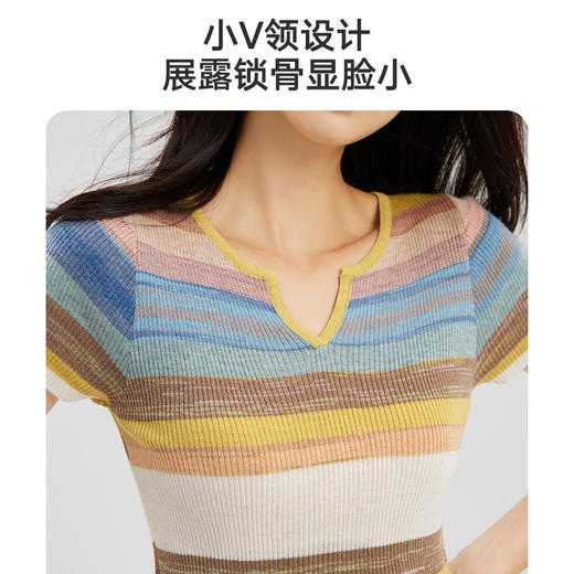 【夏天治愈系】  HMKB超细冰丝羊毛彩虹条纹针织T恤  三款十色可选  活力满满 亲肤面料柔软 商品图5