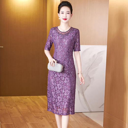 高贵优雅，夏季喜妈妈中长裙简约刺绣平时可穿宴会晚礼服裙LC-2368 商品图5