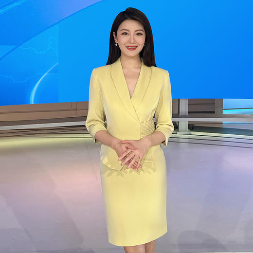 IWY/黄色播音主持人正装女时尚上镜职业套装裙显瘦西装艺考连衣裙Q853 商品图1