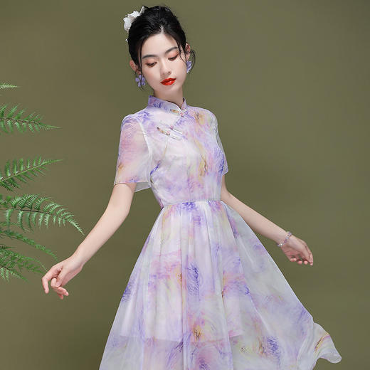 夏季新款，时尚优雅改良年轻玻璃纱旗袍连衣裙OY-230269 商品图2